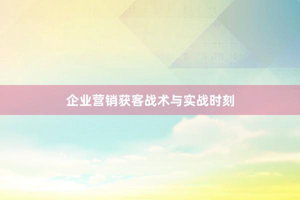 企业营销获客战术与实战时刻